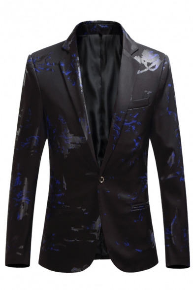 Cool Abstract Pattern Long Sleeve Single Button Welt Pocket Fitted Suit Blazer for Men