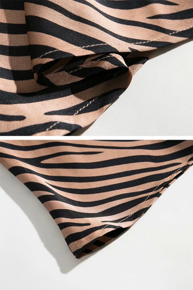 Elegant Trendy Ladies' High Waist Zebra Print Zipper Side Long A-Line Skirt in Brown