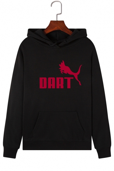 Fancy Letter DART Print Long Sleeve Pouch Pocket Drawstring Graphic Hoodie