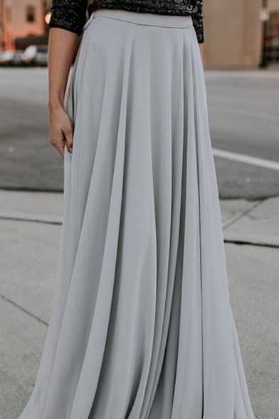 silver pleated maxi skirt