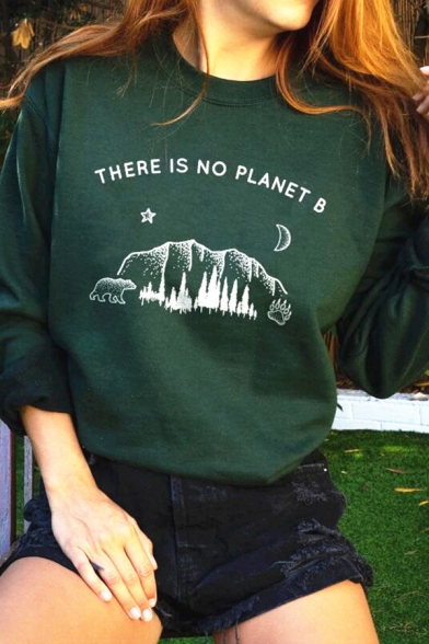 Leisure THERE IS NO PLANET B Print Long Sleeve Crew Neck Pullover Graphic Sweatshirt