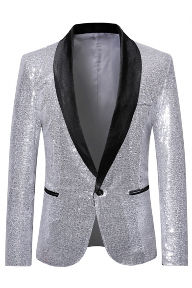 Mannlicher Glitzer Mode Schalkragen Langarm One Button Buhnenkostum Pailletten Smoking Blazer Beautifulhalo Com