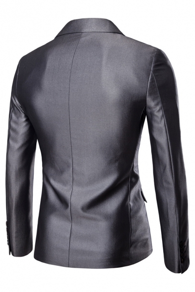 Mens Business Casual Double Button Blazer with Pants Black Metallic Two Piece Wedding Suit