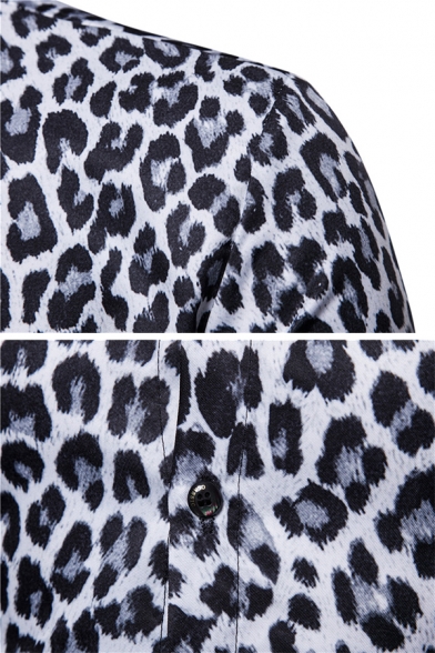 Mens Classic Leopard Digital Print Long Sleeve Single Breasted Slim Fitted Nightclub Shirt