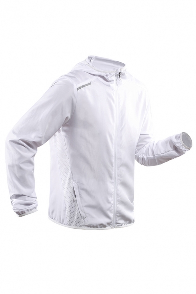 Mens Outdoor Training Long Sleeve Zip Up Plain Thin Hooded Track Jacket Coat