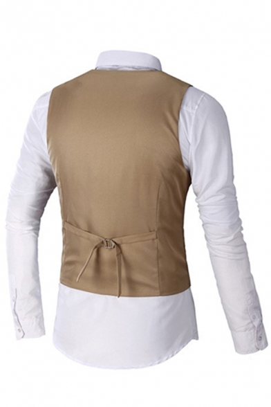 Mens Popular Solid Color Sleeveless Button Down Khaki Slim Blazer Vest