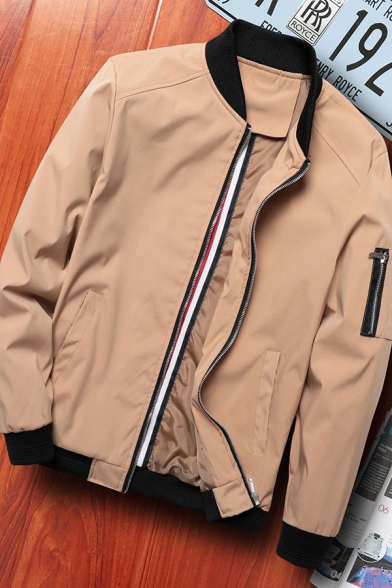 Popular Whole Colored Long Sleeve Stand Collar Zip Placket Baseball Jacket