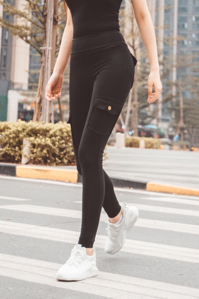 Simple Plain Mid Rise Utility Ankle Length Stretch Skinny Fit Leggings for Jogger Girls