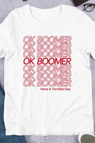 Womens Fashionable Letter OK BOOMER Printed Short Sleeve Unisex T-Shirt