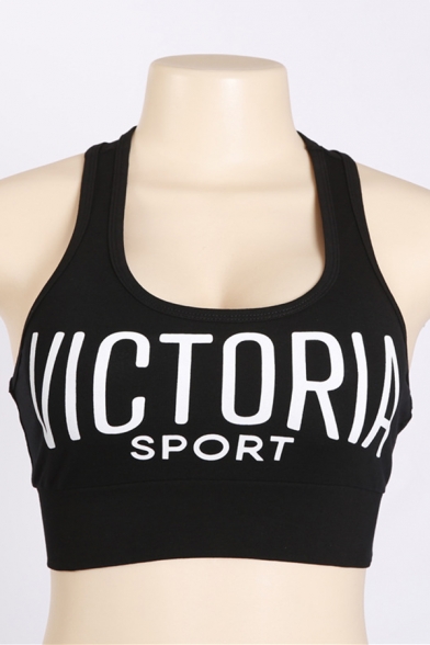 Cool Sport Sleeveless Scoop Neck Y Back Letter VICTORIA SPORT Print Crop Tank Top for Girls