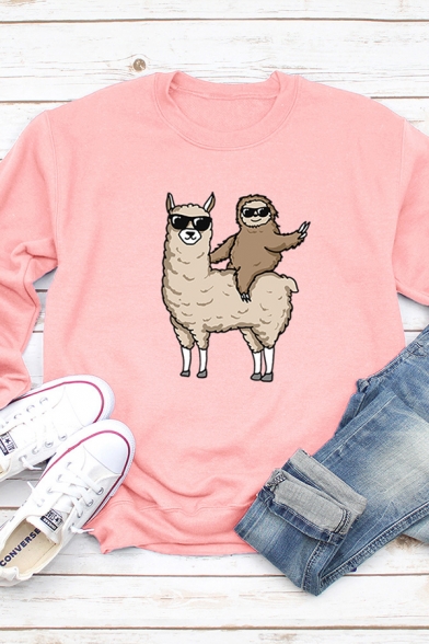 

Cute Alpaca and Sloth Pattern Long Sleeve Round Neck Loose Fit Pullover Sweatshirt, Black;burgundy;green;pink;red;royal blue;white;light blue;yellow;grey, LC576554