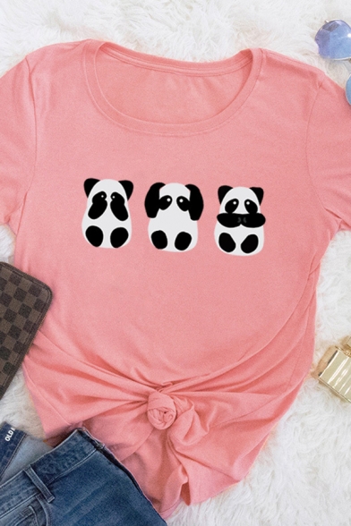 Girls Lovely Panda Printed Short Sleeve Summer Loose T-Shirt