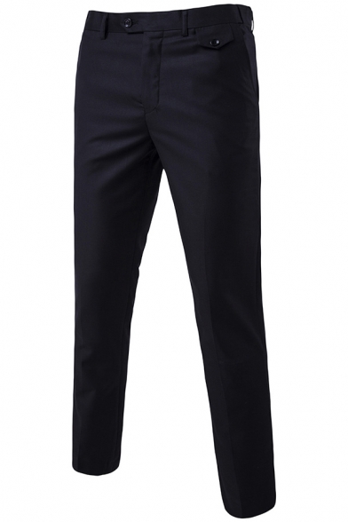 Mens Popular Solid Color Zip Front Slim Business Suit Pants Dress Pants