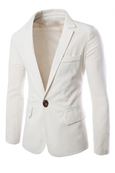 Mens Simple Plain Notched Lapel Long Sleeve Flap Pockets Skinny Suit Blazer
