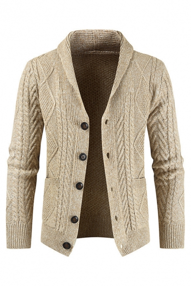 KLJR Men Slim Fit Long Sleeve Shawl Collar Button Down Cardigan Sweater 
