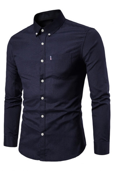 Metrosexual Mens Popular Solid Color Long Sleeve Button Down Slim Business Shirt