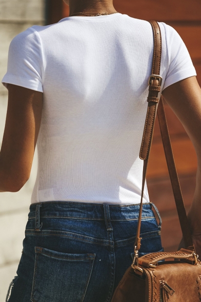 Womens Casual Plain Short Sleeve Popper Button Down Slim Fit Henley T-Shirt