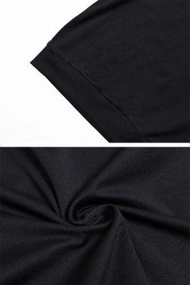 Womens Cool Fluorescent Stripe Splicing Round Neck Short Sleeve Black Mini Fitted T-Shirt Dress