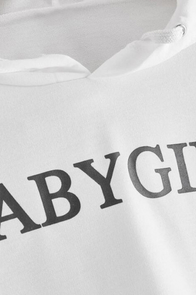 Womens Simple BABYGIRL Letter Printed Long Sleeve Cropped Loose Hoodie