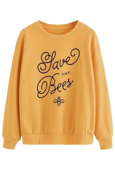 Creative Letter SAVE THE BEES Print Long Sleeve Crewneck Pullover Sweatshirt
