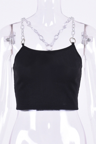 Edgy Looks Sleeveless Chained Strap Cami Crop Top for Girls