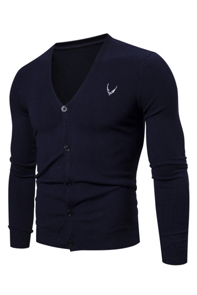 Mens Casual Plain Long Sleeve V-Neck Button Down Thin Fitted Cardigan Knitted Coat