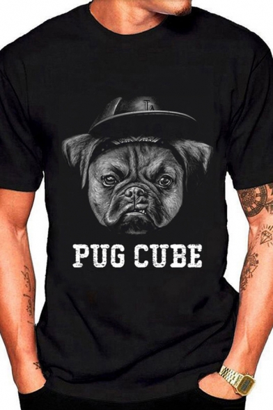 Mens Cool Letter NOTORIOUS PUG Printed Short Sleeve Crew Neck Black Graphic T-Shirt