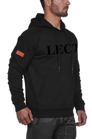 Mens Simple LECT Letter Print Long Sleeve Fitted Drawstring Hoodie