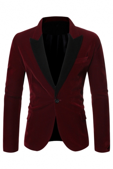 New Fashionable Single Button Peak Collar Long Sleeve Tailored Tuxedo Suit Corduroy Blazer