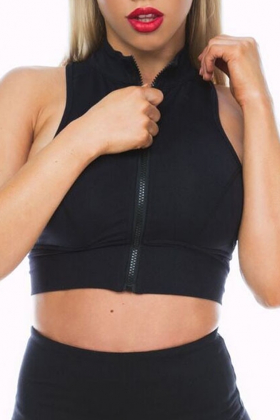 Plain Athleta  Sleeveless Deep V-Neck Zip Front Slim Fit Crop Tank Top for Girls