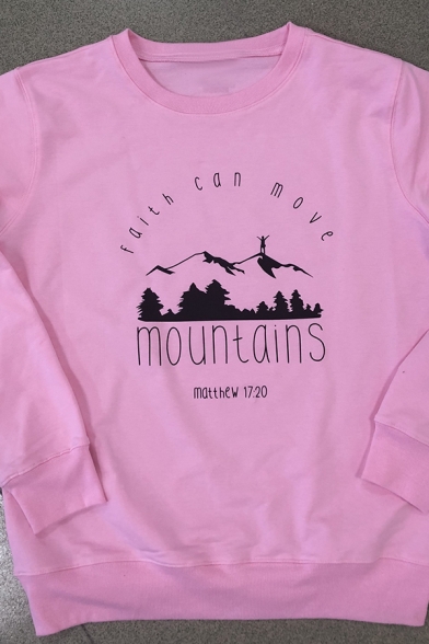 Popular Letter FAITH CAN MOVE MOUNTAINS Printed Long Sleeve Leisure Graphic Sweatshirt