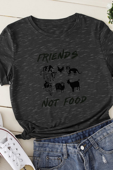 Simple Letter FRIENDS NOT FOOD Printed Short Sleeve Crew Neck Loose Graphic T-Shirt