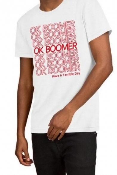 Womens Fashionable Letter OK BOOMER Printed Short Sleeve Unisex T-Shirt