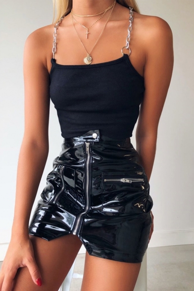 Edgy Looks Sleeveless Chained Strap Cami Crop Top for Girls