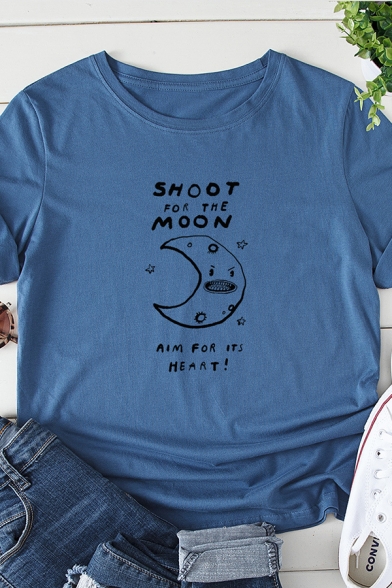 Fancy Letter SHOOT FOR THE MOON Printed Short Sleeve Graphic T-Shirt