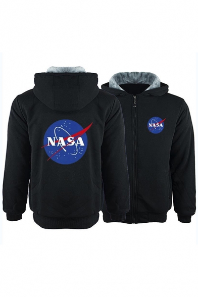 Mens Classic NASA Letter Print Colorblocked Long Sleeve Slim Fit Thick Hoodie