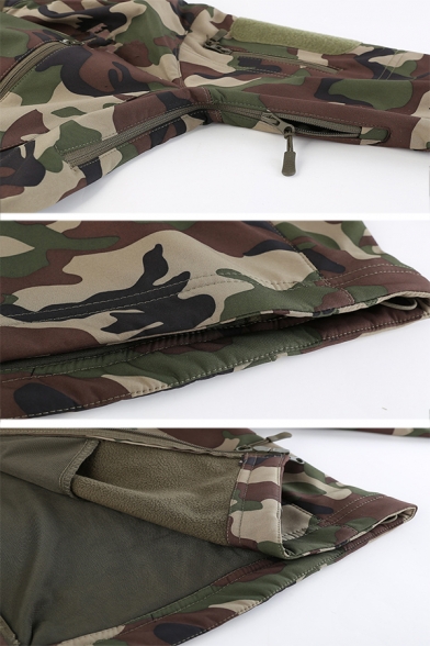 New Camouflage Printed Long Sleeve High Collar Zipper Embellished Loose Outdoor Windbreaker Coat