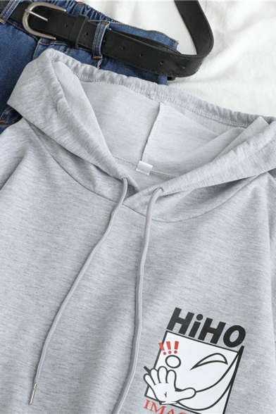 Womens Funny Letter HIHO IMAGINE Printed Long Sleeve Oversized Thin Drawstring Hoodie