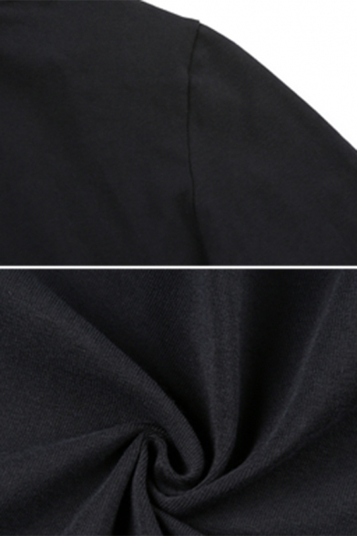 Womens Sexy Fashion Letter Printed Mock Neck Open Back Long Sleeve Black Mini Bodycon Dress