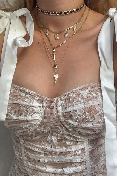 Womens Unique Ribbon Straps Lace Patch White Fitted Mini Gauze Cami Dress