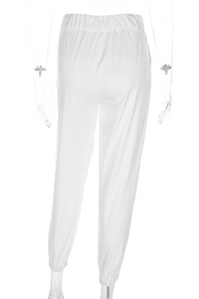 Casual Street Girls' High Waist Cuffed Ankle Length Baggy Carrot Trousers in White