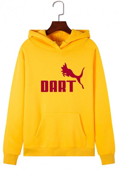 Fancy Letter DART Print Long Sleeve Pouch Pocket Drawstring Graphic Hoodie
