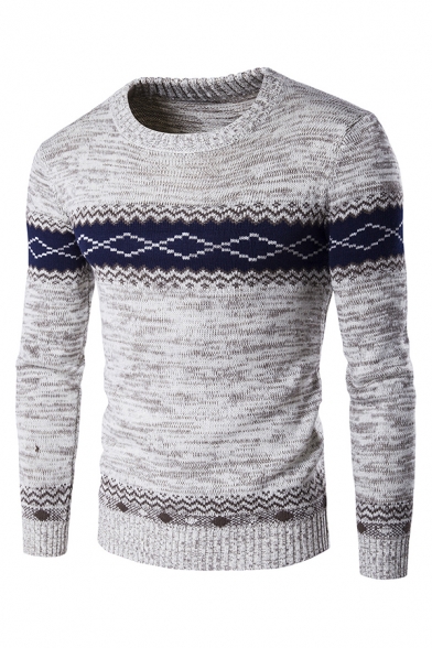 Mens New Stylish Colorblock Long Sleeve Slim Fit Casual Fair Isle Sweater Knitwear