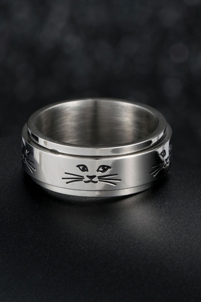 New Stylish Lovely Cat Face Silver Rotatable Ring for Couple