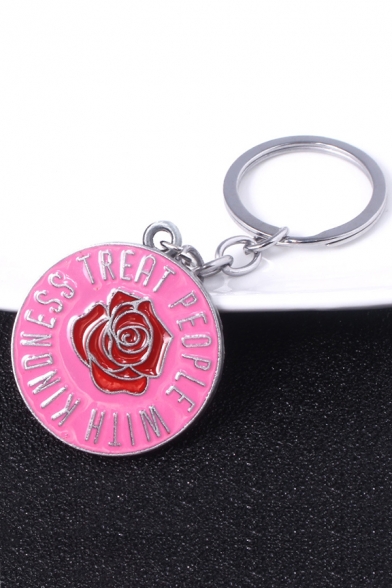 Pink Popular Letter Red Rose Pattern Pendant Keychain 3.2*3.2cm