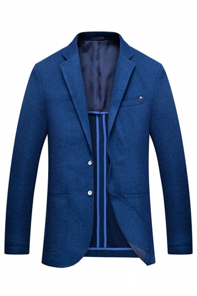 Solid Color Lake Blue Long Sleeve Notched Lapel Single Breasted Casual Business Suit Blazer