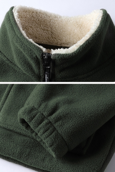 Winter Hot Popular High Neck Long Sleeve Zipper Pocket Solid Color Sherpa Fleece Work Jacket