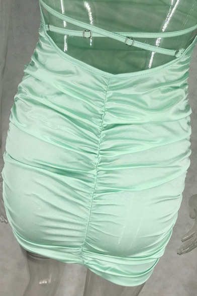 Womens Sexy Open Back Spaghetti Straps Plain Bandage Dress Mini Cami Dress