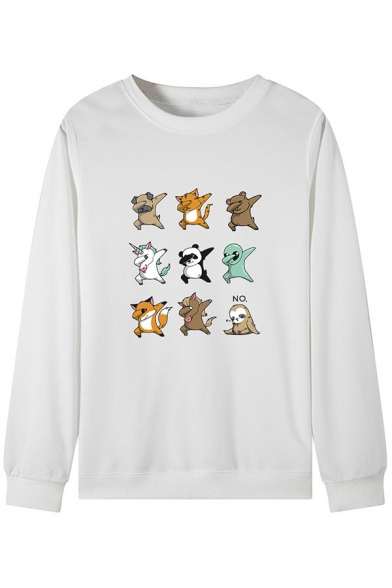 

Cute Dancing Cartoon Animals Sloth Letter NO Print Long Sleeve Pullover Sweatshirt, Black;blue;pink;red;white;gray, LC575770