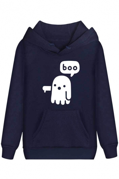 Funny Cat Got Your Soul Skull Ghost Printed Long Sleeve Pouch Pocket Regular Drawstring Hoodie